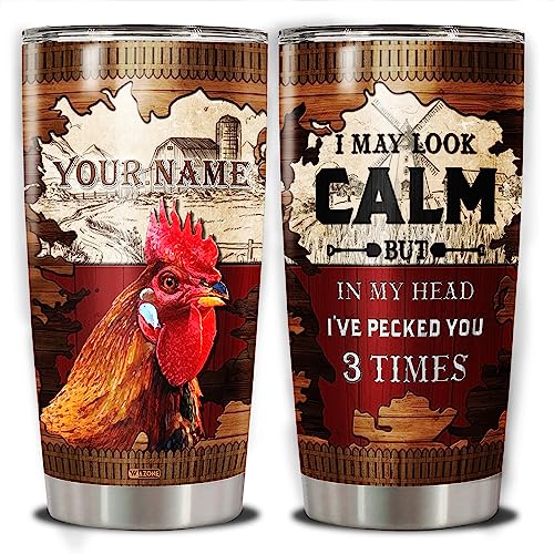 WAZONE Personalized Chicken Insulated Tumbler with Lid Funny Rooster 20oz 30oz Travel Mug Stainless Steel Custom Name Christmas Birthday Sayings Fun Things Gifts for Women Men Chickens Lover - color: Chicken