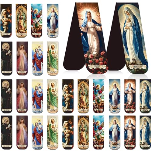Wxiben Catholic Magnetic Bookmarks Gifts - 30 Pcs Christian Religious Book Mark Magnets Catholic Saints Magnetic Bookmark Jesus Virgin Mary Book Markers Page Clip for Women Men Sunday School Gift - style: Catholic