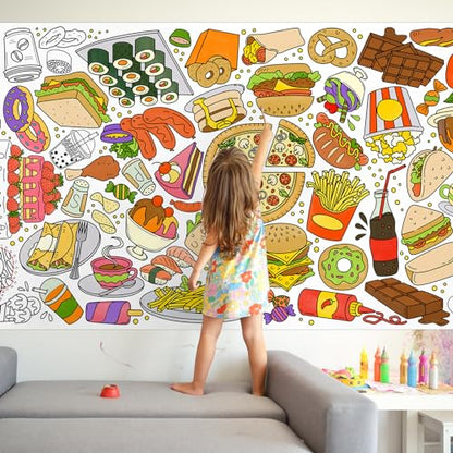 Gatherfun Giant Kids 컬러링 포스터 | 80.9 x 182.9cm(31.5 x 72인치), 교실, 생일 및 이벤트를 위한 재미있는 음식 테마 활동 | 벽 장식 또는 테이블 커버로 다용도 - style: 음식 섭취
