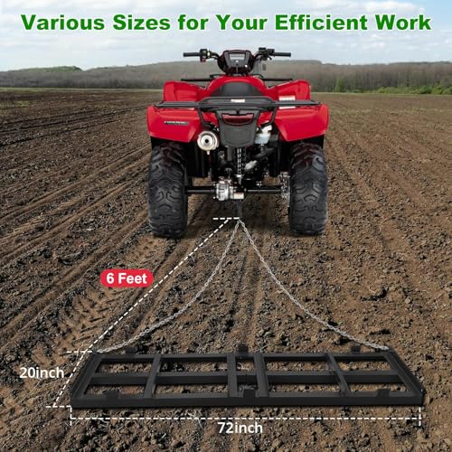 Garvee Drag Harrow 6 Ft Heavy Duty Tow Behind Drag Harrow with Adjustable Bars and 72 Inch Chain Driveway Grader Landscape Rake for ATV, UTV, Tractor - size: 6 FT