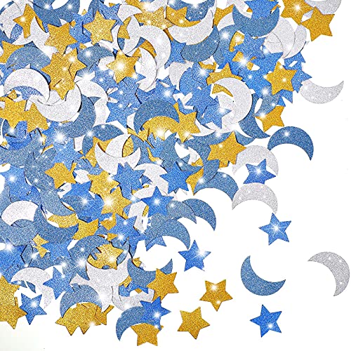 Zonon 400 Pcs Moon Star Confetti Paper, Dark Blue, Light Blue, Gold, Silver - color: Dark Blue, Light Blue, Gold, Silver