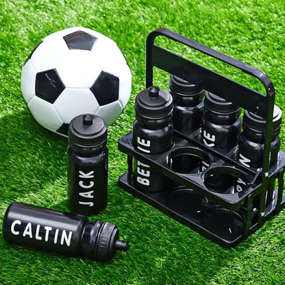 Suclain Water Bottle Carrier with 20 Oz Bottles and Stickers Plastic Wide Mouth Sports Water Bottle Squeeze Team Bottles with Black Lid for Fitness Bike Gym(14 Pcs,Black) - color: Black