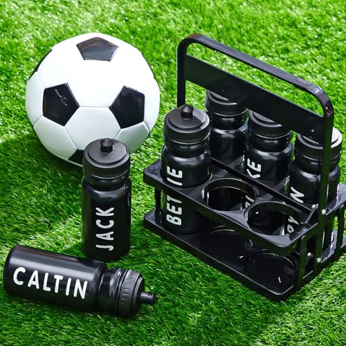 Suclain Water Bottle Carrier with 20 Oz Bottles and Stickers Plastic Wide Mouth Sports Water Bottle Squeeze Team Bottles with Black Lid for Fitness Bike Gym(14 Pcs,Black) - color: Black