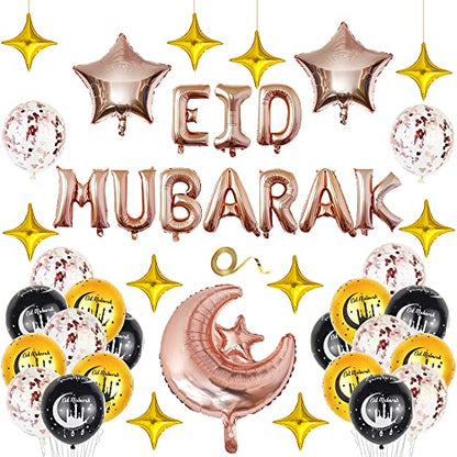 Eid Mubarak Balloons Banner - Huge, Pack of 44, Eid Decorations for Home. Eid Balloons for Eid Mubarak Decorations , Eid Mubarak Latex Balloons ,Eid Mubarak Banner, Eid Al Fitr Decorations