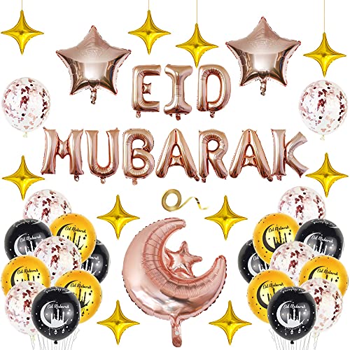 Eid Mubarak Balloons Banner - Huge, Pack of 44, Eid Decorations for Home. Eid Balloons for Eid Mubarak Decorations , Eid Mubarak Latex Balloons ,Eid Mubarak Banner, Eid Al Fitr Decorations