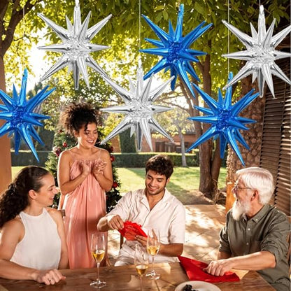 Blue Silver Star Balloons, 6PCS 22 Inch Foil Explosion Star Balloons - color: Blue Silver
