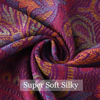Paisley Pashmina Rave Shawl Scarf-Women's Reversible Ethnic Jacquard Pashmina Wraps for Travel - color: B#. Plum Gold