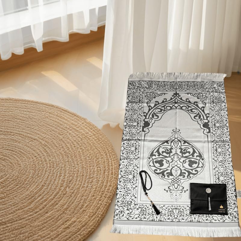 Muslim Prayer Rug - Prayer Mat - Islamic Gifts Set - Prayer Matt Islam - Travel Prayer Mat - Islamıc Prayer Rug - Portable Prayer Mat - Muslim Gifts for Women and Men (Black) - color: Black