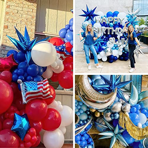 PartyWoo Royal Blue Star Spike Balloons 6pcs Explosion Foil Mylar Balloons - color: Blue - Royal Blue, size: 6 PCS - 27&22 Inch