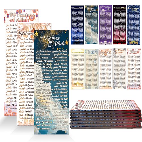 100 pcs Colorful 99 Names of Allah Bookmark Arabic English Islamic Bookmarks Reflecting on The Names of Allah Ramadan Eid Gifts Bulk Quran Muslim Islamic Arabic Gifts for Women Men Quran Learning