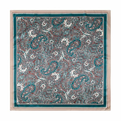 Silk-Feel 35x35 Satin Hair Scarf | Multi-Way Head Wrap for Sleep, Style & Hijab | Gift-Ready Fashion Scarf for Women - color: Green-paisley