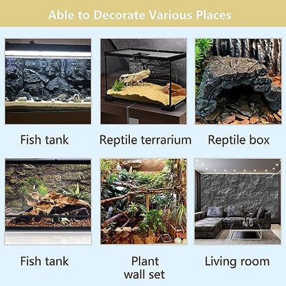 4pcs Rock Terrarium Background,3D Reptile Tank Background Board,Amphibian Stereo Backdrop Wall,Lizard Snake Gecko Spider Chameleon Turtle Fish pet silo Background Decorative Panel - color: yellow-11.8"*8.8"（4pcs）