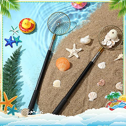 Lounsweer 2 Pcs Beach Sand Sifter Sand Scoop Shell Scooper for Beachcombing Picking up Shells Rock Hunting Extra Long 16.54'' — 58.27'' Adjustable Handle Multifunction Shell Sifter