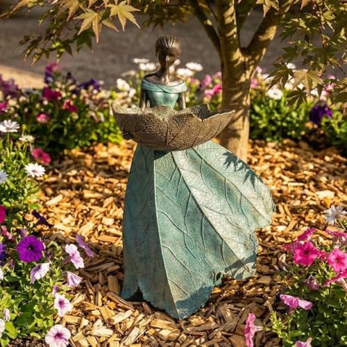 DiliComing Fairy Garden Statues Bird Feeder - 12 Inch Outdoor Fairy Statue - color: Green-12 inch
