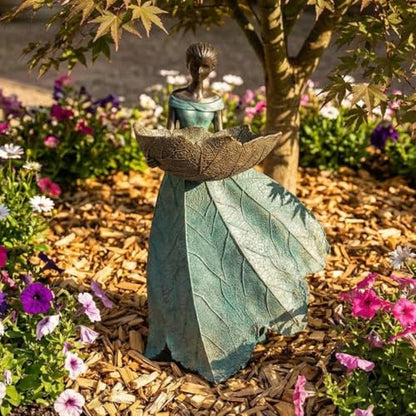 DiliComing Fairy Garden Statues Bird Feeder - 12 Inch Outdoor Fairy Statue - color: Green-12 inch