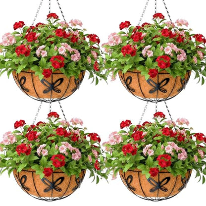 Metal 10 inch Round Planter, 4 Pack Hanging Wire Basket with Coco Fiber Liners for Outdoor Plants, Garden, Patio, Deck, Porch - size: 10 Inch, style: Butterfly
