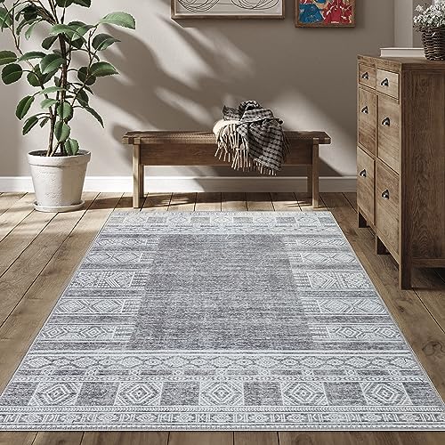 RugOver Machine Washable Area Rug, Pet-Friendly and Non-Slip Indoor Carpet for Kitchen, Bathroom, Living Room, Home Floor Decoration(Charcoal/White, 5'1" x 7'5") - color: 1169, size: 5'1" x 7'5"