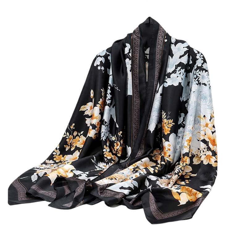 Xyueanlo Scarfs for Women Lightweight Scarves Fashion Print Floral Pattern Head Scarf Wraps Shawls - color: Black