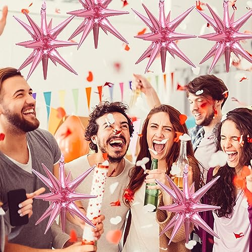 6 Pcs Silver Star Foil Balloons One-Piece 14-Pointed Star Balloon 4D Starburst Cone Mylar Balloon 22inch Christmas Birthday Wedding Wedding Anniversary Party Supplies (Pink) - color: 22 Inches Pink