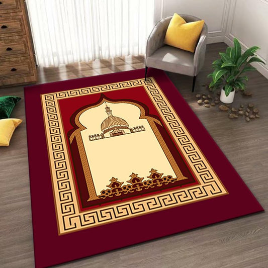 Muslim Prayer Rug Turkish Islamic Prayer Mat Thick Praying Carpet Janamaz Sajjadah Namaz Seccade Arabic Prayer Rug for Eid Ramadan - color: Red