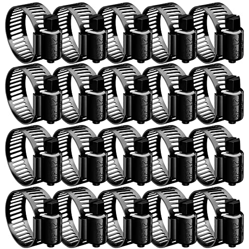 BOTTEN 20pcs Black Hose Clamp,3/8"-5/8"(10-16mm)304 Hose Clamps Stainless Steel Adjustable Worm Gear Hose Clamps Assortment Kit,radiator hose clamps fuel line clamps - size: 3/8''–5/8''