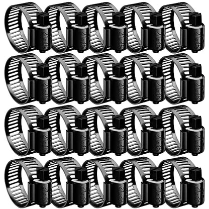 BOTTEN 20pcs Black Hose Clamp,3/8"-5/8"(10-16mm)304 Hose Clamps Stainless Steel Adjustable Worm Gear Hose Clamps Assortment Kit,radiator hose clamps fuel line clamps - size: 3/8''–5/8''