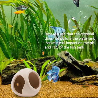 AnRui Fish Tank Hideout Ceramic Jar Aquarium Decorations Cave Cute Jar with a Hole Aquarium Accessories Decor Ornaments for Cichlid, Small Fish, Shrimp to Play Hide Breed Habitat, Apricot