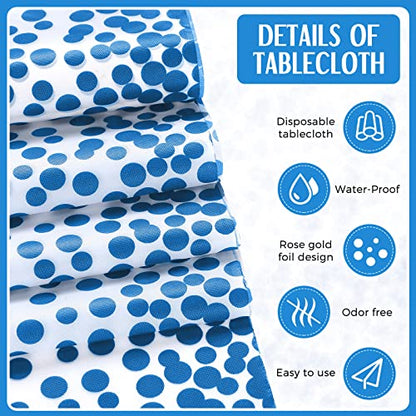 Breling 24 Packs Baby Blue and White Disposable Plastic Tablecloths and Satin Table Runner Set, 54 x 108 Inch Tablecloth, 12 x 108 Inch Table Runners for Wedding Graduation Birthday Baby Shower - color: Baby Blue and White