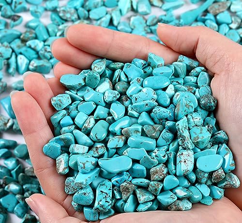QINJIEJIE Turquoise Crystals Chips Natural Stone Gravel Bulk Crushed Rocks | 0.55Lbs Pieces Polished Quartz Stone Decorative Fish Tank Pebbles Vase Filler Irregular Shaped Tumbled Gemstone for Home - color: Turquoise, size: 0.55 Pound