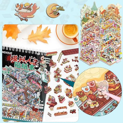 Scene Sticker – 20 Sets of DIY 3D House Scenes Cute Cartoon Stickers Kit for Kids & Adults – Fun Sticker Therapy Activity for Stress Relief, Crafts & Gifts (Black - 20 Set) - color: Black - 20 Set