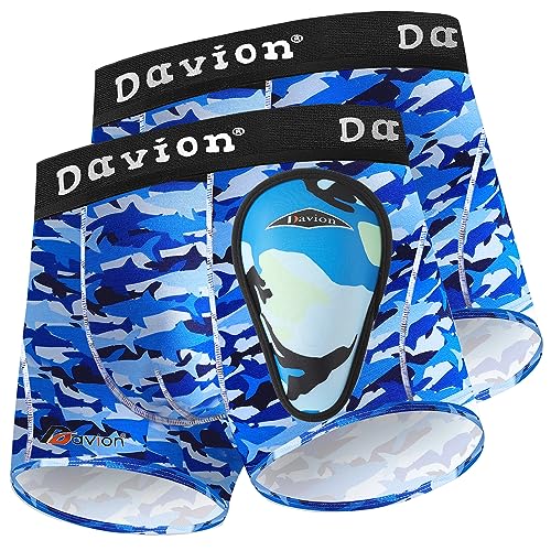 Davion Youth Boys Baseball Cup Underwear with Soft Protective Athletic Cup Compression Shorts for Football, Lacrosse - color: Blue Camo-2 Pack, size: X-Large