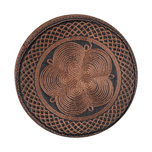 Muslim Prayer Kufi Hat for Men Boys Islamic Beanie Skull Cap Prayer Headwear Embroidery Kofia Topi Sun Hat Ramadan Eid Gift - color: Dark Coffee, Chain Embroidery