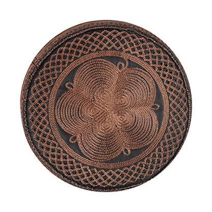 Muslim Prayer Kufi Hat for Men Boys Islamic Beanie Skull Cap Prayer Headwear Embroidery Kofia Topi Sun Hat Ramadan Eid Gift - color: Dark Coffee, Chain Embroidery