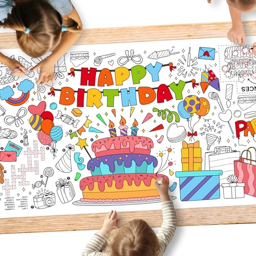 Gatherfun 교실 벽용 자이언트 컬러링 포스터 - 다용도 79.2 x 182.9cm(31.5 x 72인치) 생일 활동 포스터/테이블 커버, 학교 파티, 생일 파티 및 특별 이벤트 장식 - style: 생일 축하합니다