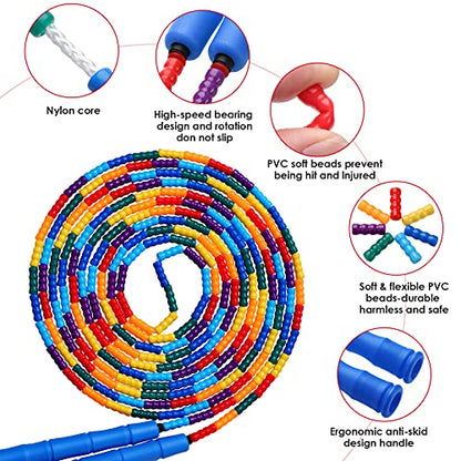 Double Dutch Jump Rope Long Jump Rope 16 FT 1 Pack/2 Pack, Adjustable Soft Beaded Diy Jump Rope for Kids Adult Long Enough for 5-6 Jumpers - color: Blue-1 Pack