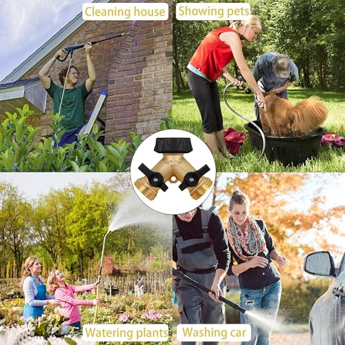 Biswing Garden Hose Splitter 2 Way, Heavy Duty Brass Connector Tap Splitter, Y Splitter 2 Valves with 2 Extra Rubber Washers - size: 2 Way