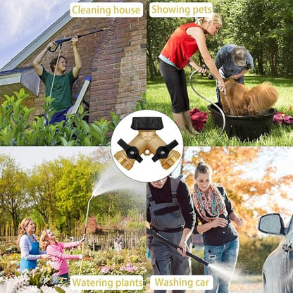 Biswing Garden Hose Splitter 2 Way, Heavy Duty Brass Connector Tap Splitter, Y Splitter 2 Valves with 2 Extra Rubber Washers - size: 2 Way