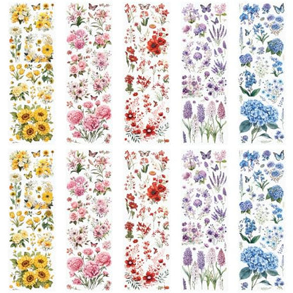 WANDIC 10 Sheets Rub On Transfer Sticker, Mixed Flower Stickers for DIY Scrapbooking Photo Albums Furniture,11.8 * 3.9in - color: Sunflower