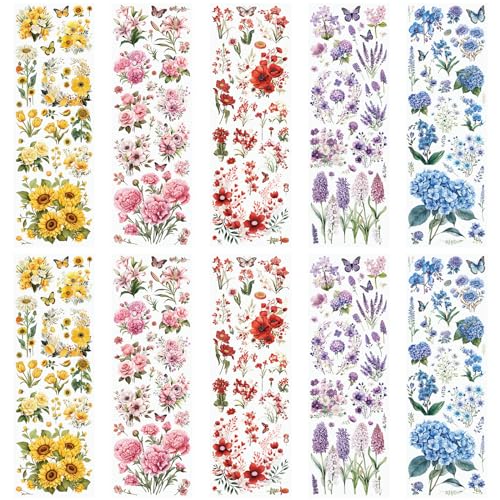 WANDIC 10 Sheets Rub On Transfer Sticker, Mixed Flower Stickers for DIY Scrapbooking Photo Albums Furniture,11.8 * 3.9in - color: Sunflower