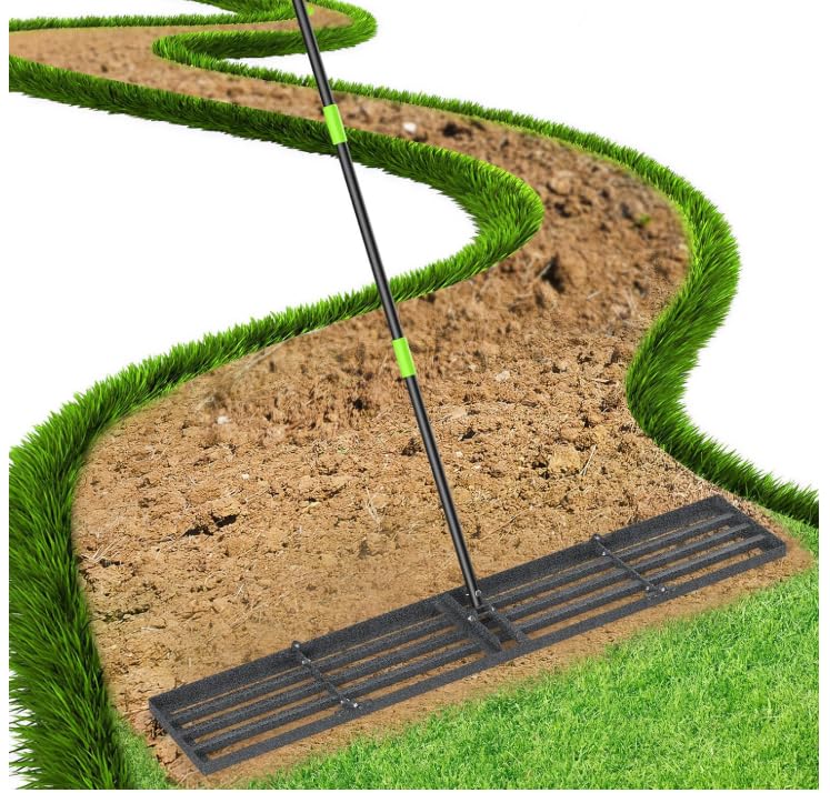 GARDTECH 48x10 Inch Lawn Leveling Rake Heavy Duty Adjustable Handle Yard Tool – Reinforced Steel Landscape Rake for Lawn Leveling, Soil Grading, Golf Course & Backyard Care - size: 48''x10''