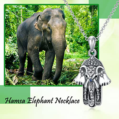PROESS 925 Sterling Silver Hamsa/Allah Necklace Evil Eye Amulet Jewelry Gifts for Men Women - style: Hamsa Elephant Necklace