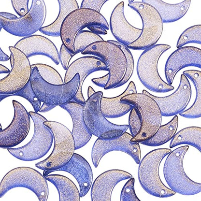LiQunSweet 100 Pcs Shiny Powder Crystal Glass Moon Crescent Charms Mini Pendants for Bracelet and Necklace Jewelry Making DIY Craft Material - color: Moon Glass Charms_16x11.5mm_Midnight Blue