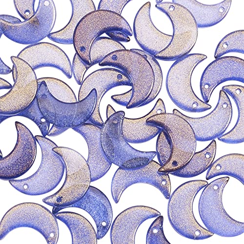 LiQunSweet 100 Pcs Shiny Powder Crystal Glass Moon Crescent Charms Mini Pendants for Bracelet and Necklace Jewelry Making DIY Craft Material - color: Moon Glass Charms_16x11.5mm_Midnight Blue