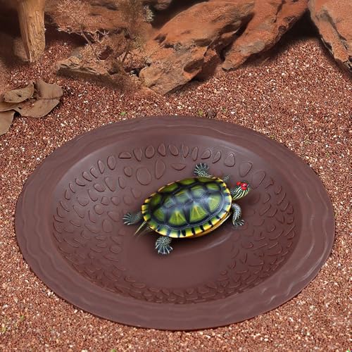 Turtle Bathing Pool Small for Reptiles & Amphibians - Resin Water Dish & Feeding Bowl with Gentle Slope - Safe for Turtles, Lizards, Frogs, Snakes (Reddish Brown) - color: Brown
