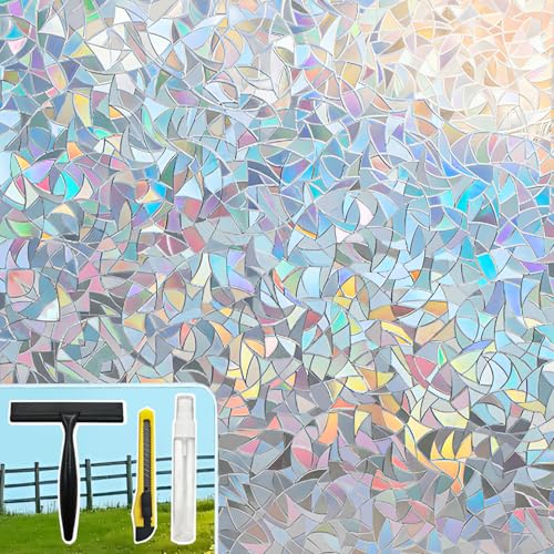 Window Privacy Film Window Coloring Rainbow Film | Window Decoration UV Protection Static Cling Removable reusable Home Windows with Tools 17.5 x 78.7 Inches(Pack of 3) - color: Clear, size: 17.5"×78.7"（Pack of 3)