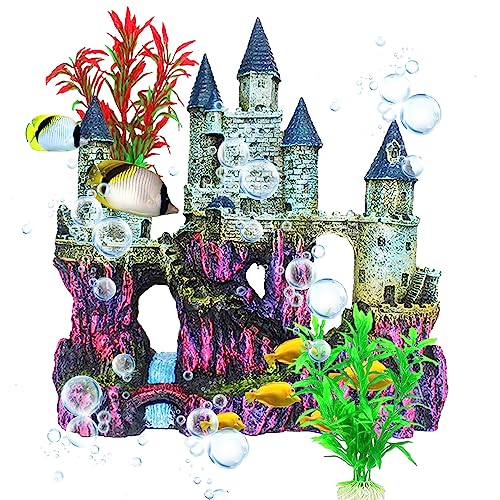 Aquarium Castle Decor, Resin Castle for Fish Tank with Randomly Color Plants Decorations Accessories for Freshwater and Saltwater Fish Tanks - color: 【blue】