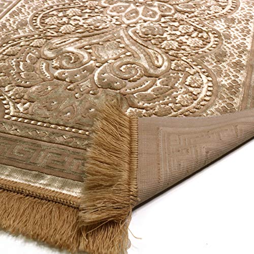 Modefa Luxury Velvet Plush Muslim Prayer Rug - Paisley (Golden Beige) - color: Golden Beige