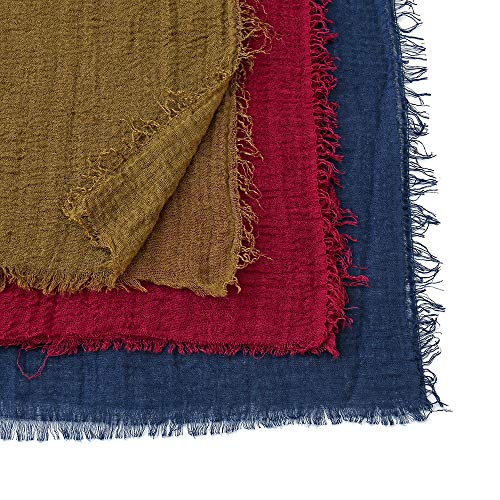 EVQ Soft Cotton Hemp Scarf Wrap Long Hijab Scarves for Women - color: Navy Blue+maroon+army