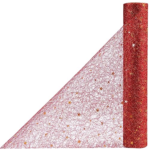 OSVINO Starry Moon Table Runner, Sequin Glitter Mesh for Wedding Party - color: Red