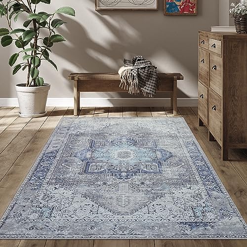 RugOver Machine Washable Area Rug, Pet-Friendly and Non-Slip Indoor Carpet for Kitchen, Bathroom, Living Room, Home Floor Decoration(Seal/Space, 6'3" x 9'6") - color: 1584, size: 6'3" x 9'6"